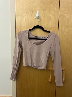 Aritzia Long Sleeve Scoop Neck Crop Top in Mauve